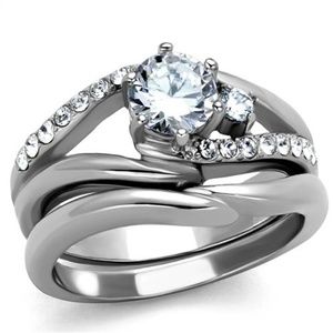 1.19 Ct Zircona Stainless Steel Wedding Ring Set